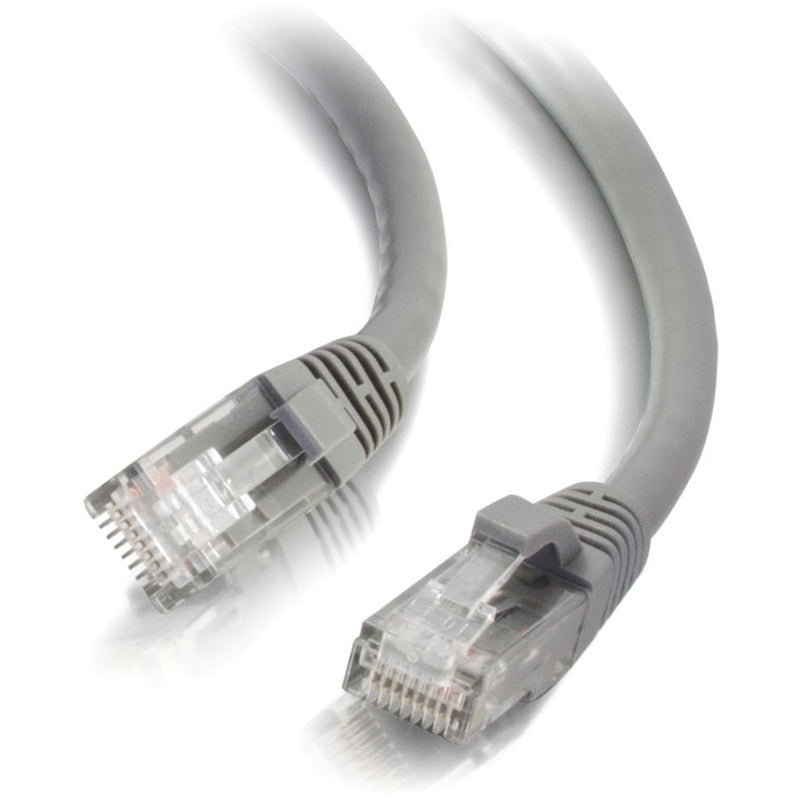 Close-up view of Cat6 ethernet cable RJ-45 connectors showing clear housing and gray strain relief boot