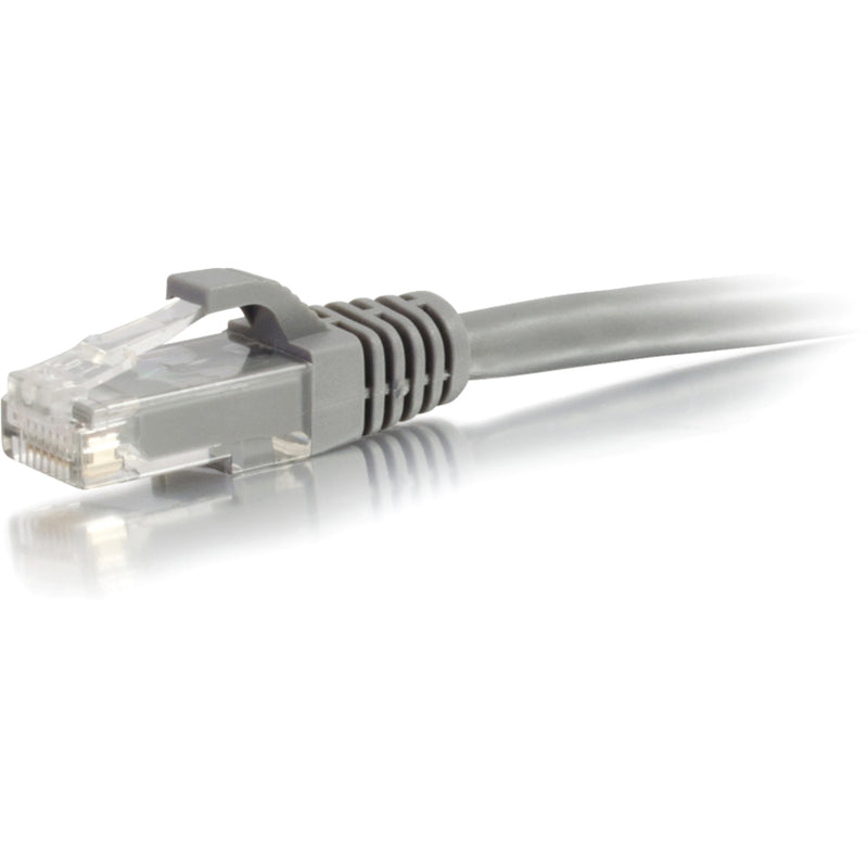 Detailed side view of Cat6 ethernet cable connector showing strain relief boot and cable jacket interface