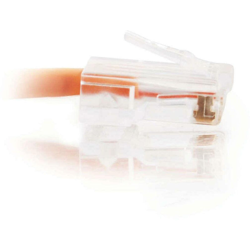 Side view of transparent RJ-45 connector showing internal cable termination