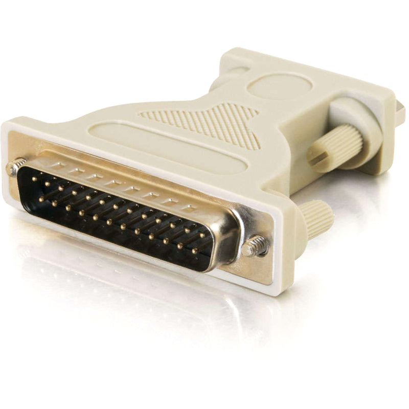 Angled view of serial adapter showing thumb screws and connector interface