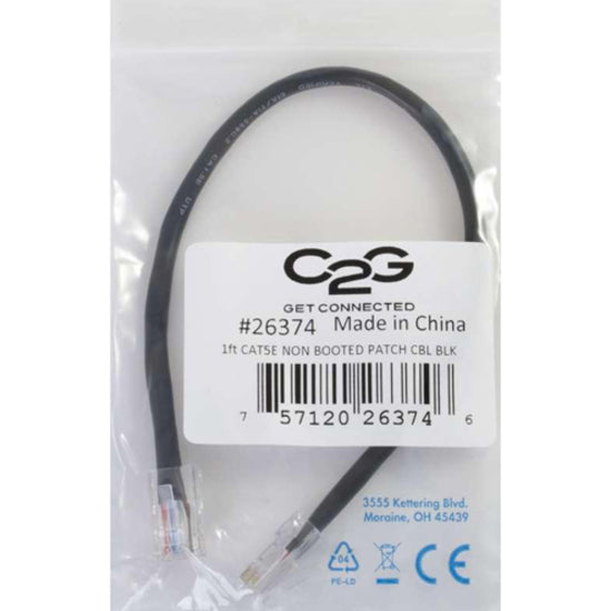 Retail packaging of C2G Cat5e network cable with product information and certifications