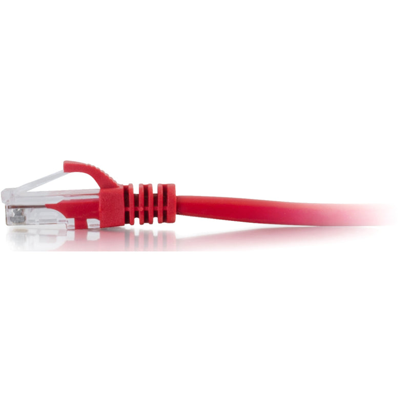 Side profile of red Cat6 ethernet cable showing snagless boot and cable strain relief design