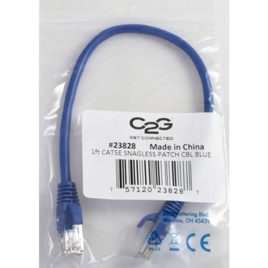 C2G Cat5e cable in retail packaging showing product label and certification marks