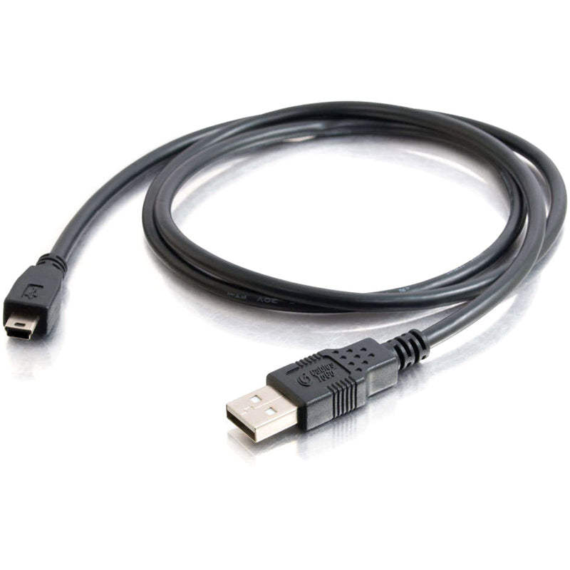 Full-length view of 3.3ft black USB to Mini-B cable showing entire cable run