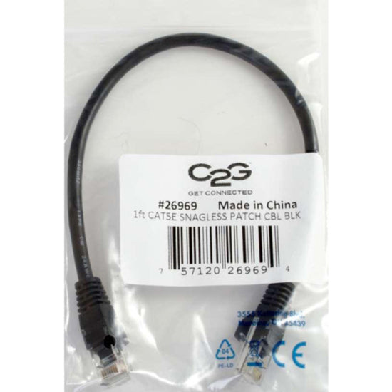 C2G Cat5e cable in retail packaging with certification labels and product information