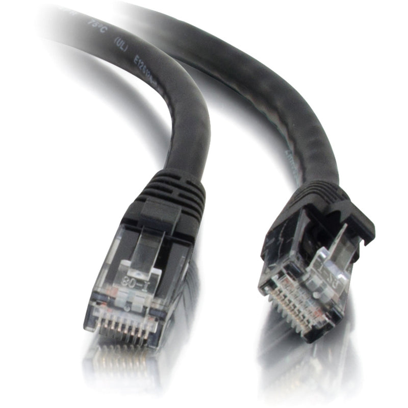 Both ends of Cat5e cable showing matching RJ-45 connectors with strain relief