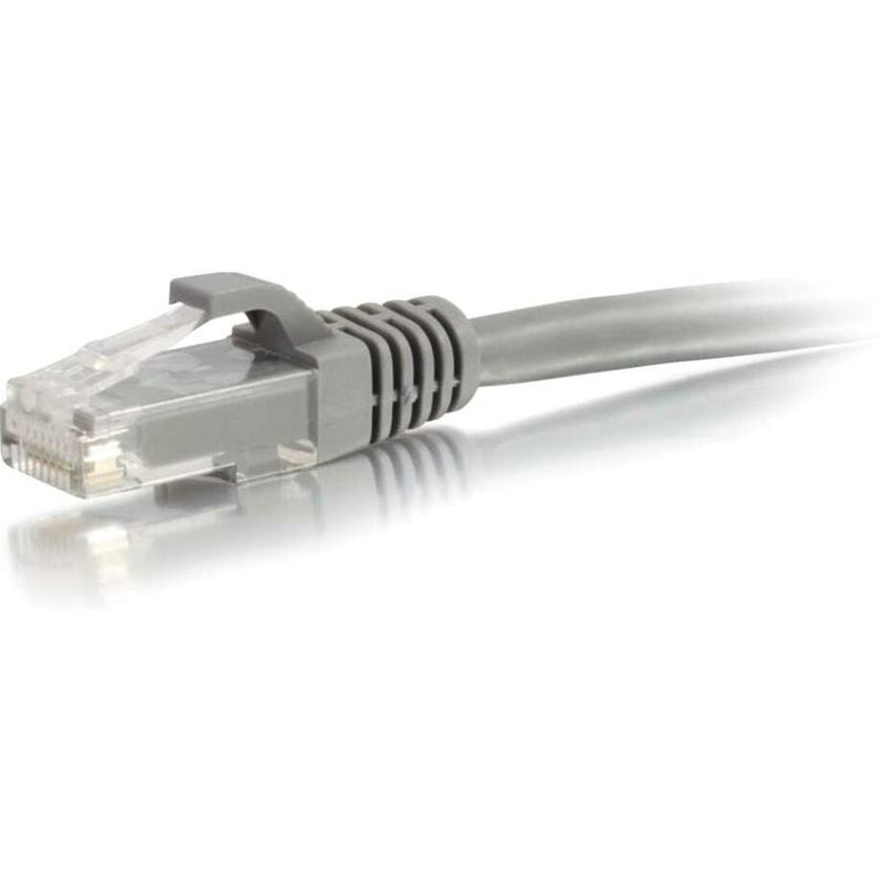 Close-up view of Cat6 ethernet cable RJ-45 connector showing snagless boot and transparent housing