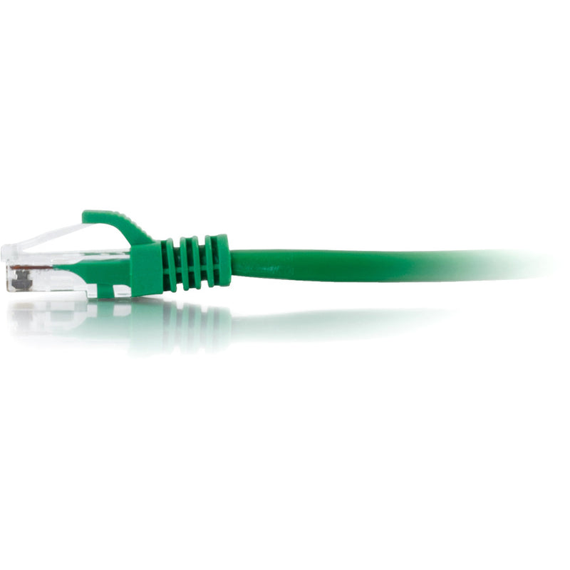 Side profile of green Cat5e ethernet cable showing strain relief boot design