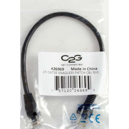 C2G Cat5e network cable in retail packaging showing product label and barcode