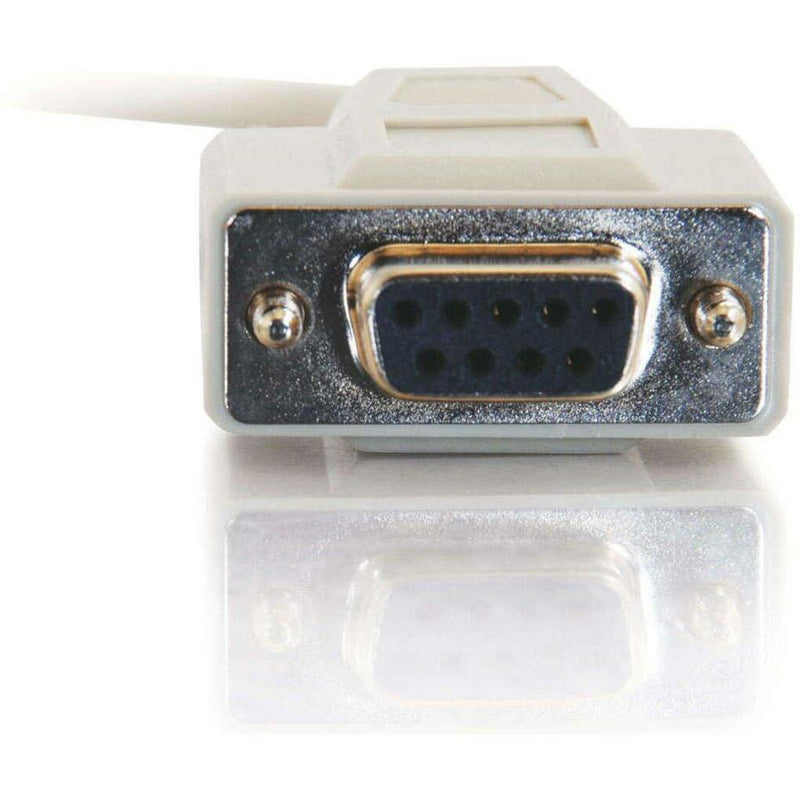 Detailed view of DB9 female connector showing 9-pin configuration and mounting screws