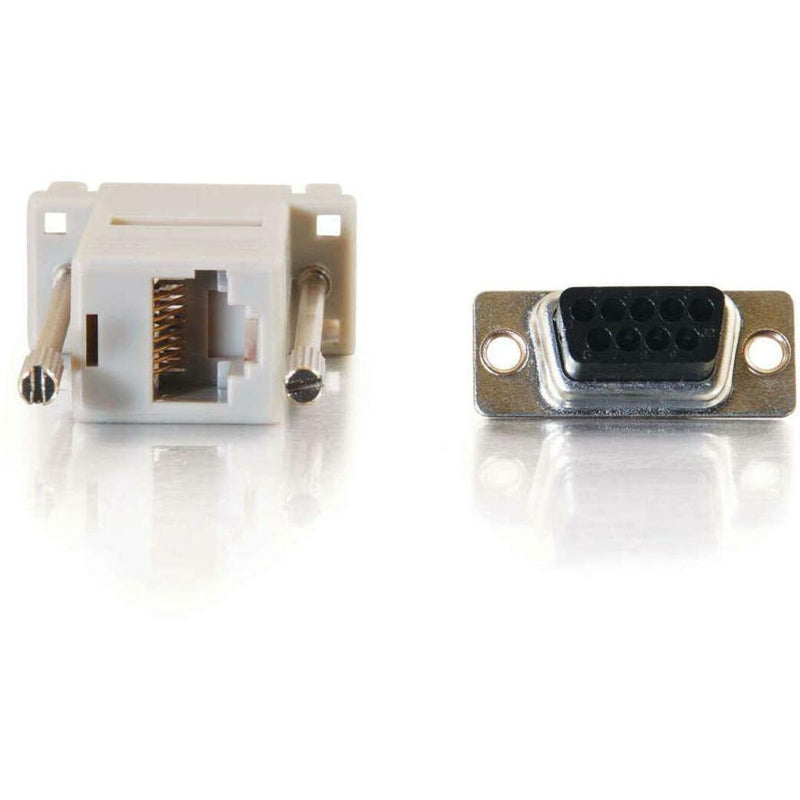 Detailed close-up of RJ45 jack and DB9 connector interfaces