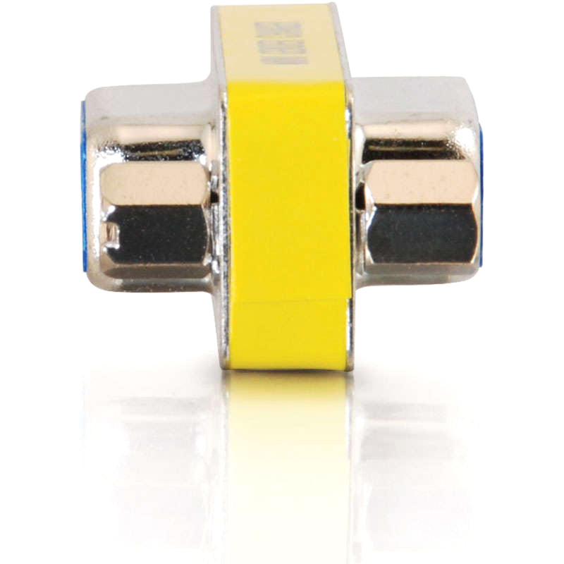 Side profile view of the DB-9 gender changer showing compact yellow and silver design