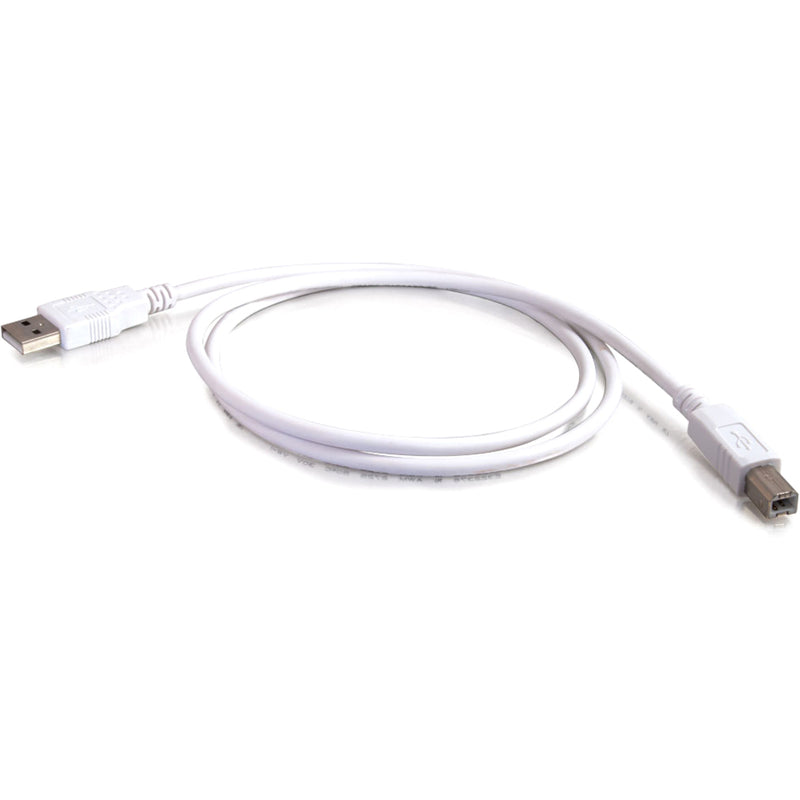 Full length view of white USB cable showing both connector ends