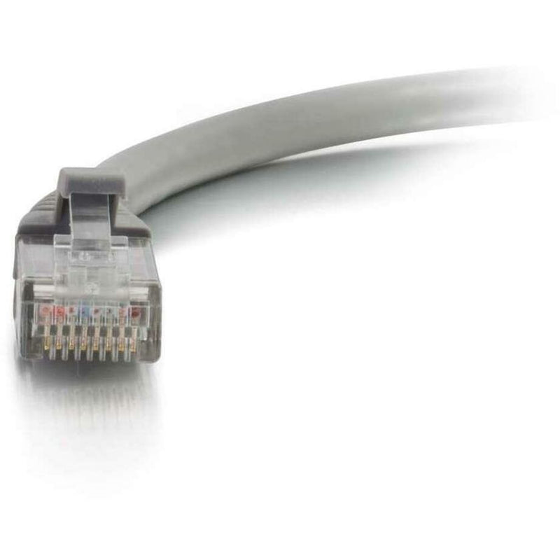 Detailed view of Cat5e cable RJ-45 connector pins and internal wiring configuration