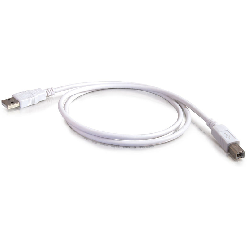 Full length view of white 6.6ft USB cable showing natural curve and flexibility