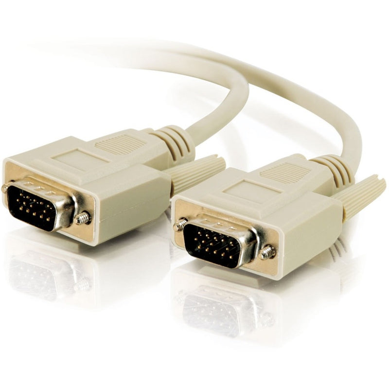 Close-up view of HD-15 male connectors on both ends of a beige SVGA cable