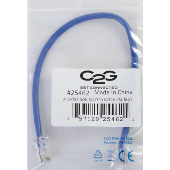 Retail packaging of C2G Cat5e network cable with product information and barcode