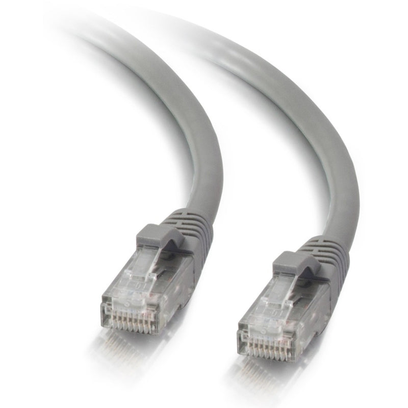 Close-up view of Cat5e ethernet cable RJ-45 connectors showing transparent housing and copper contact pins