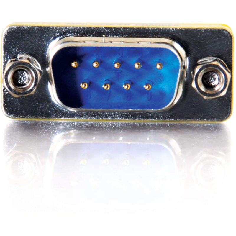 Close-up view of DB-9 connector face showing 9-pin configuration and blue interface