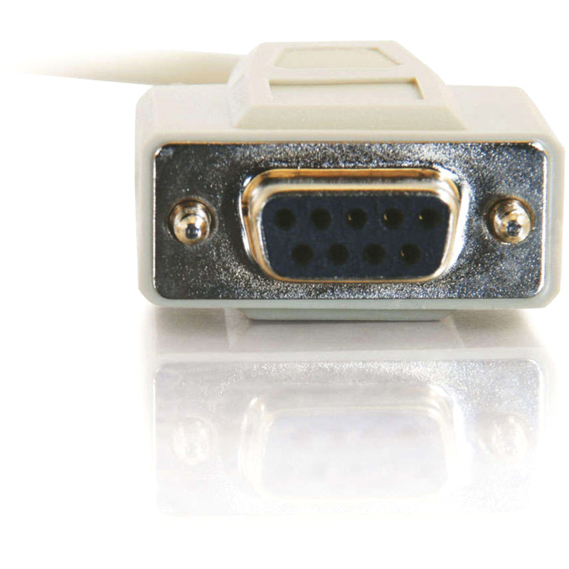 Detailed view of DB9 female connector showing metal shield and mounting screws