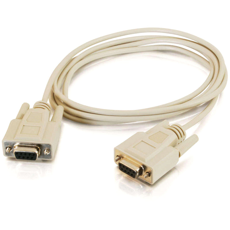 Full length view of 6 foot beige DB9 female to female null modem cable