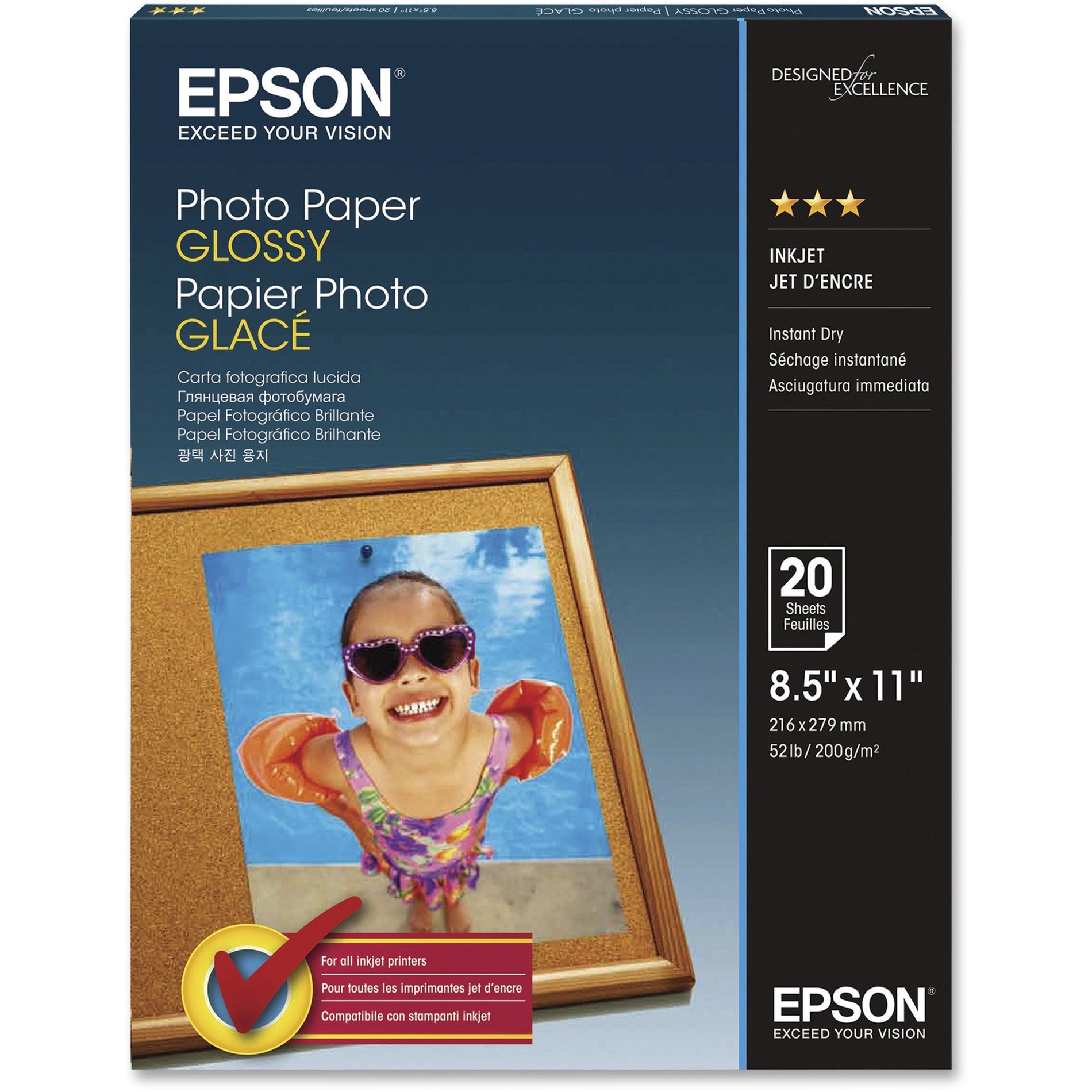 Epson S041141 Glossy Finish Photo Paper, True Photographic Images with vivid, high-quality color, Quick dry surface