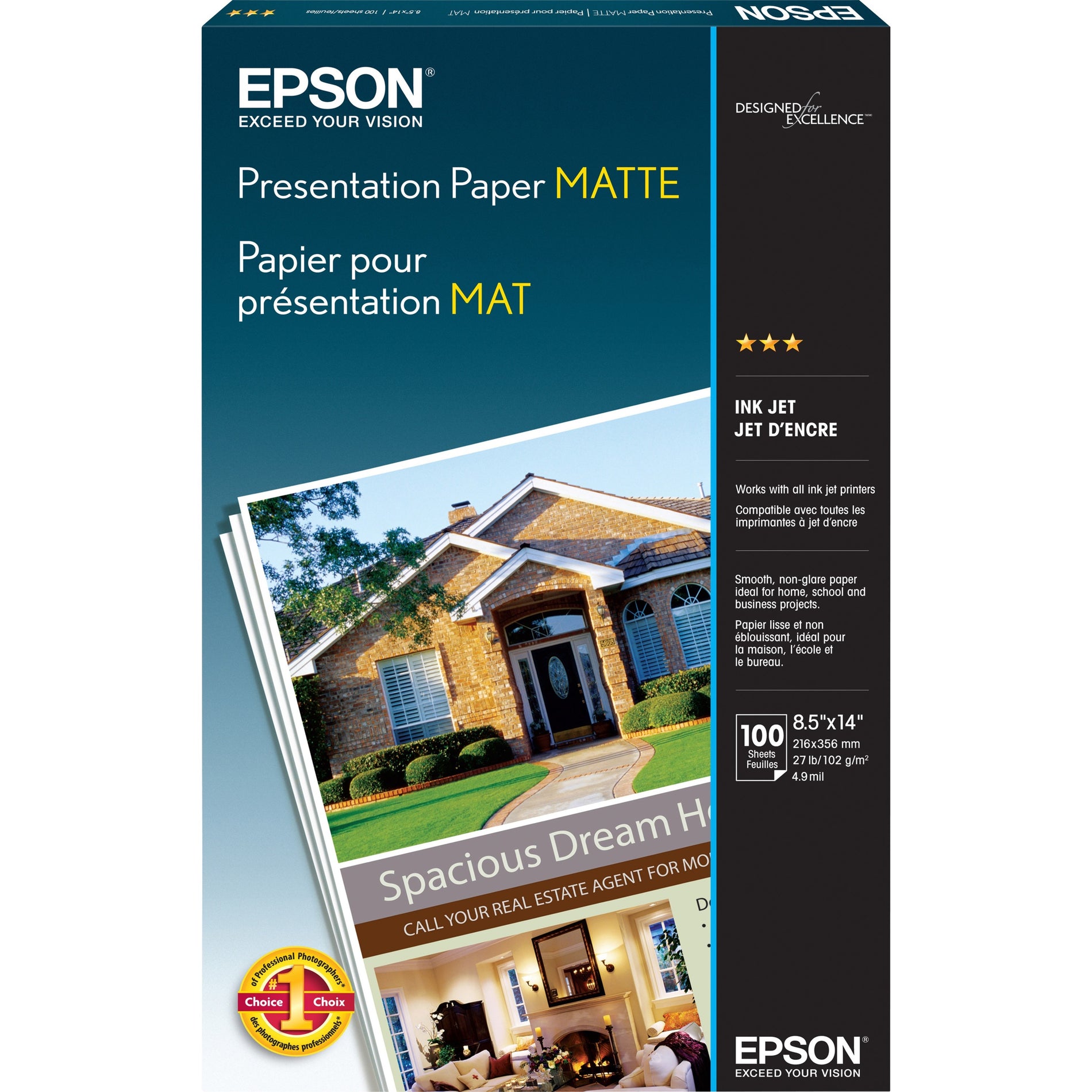 Epson S041067 Matte Presentation Paper - White, 8 1/2" x 14", 27 lb, Legal, Inkjet