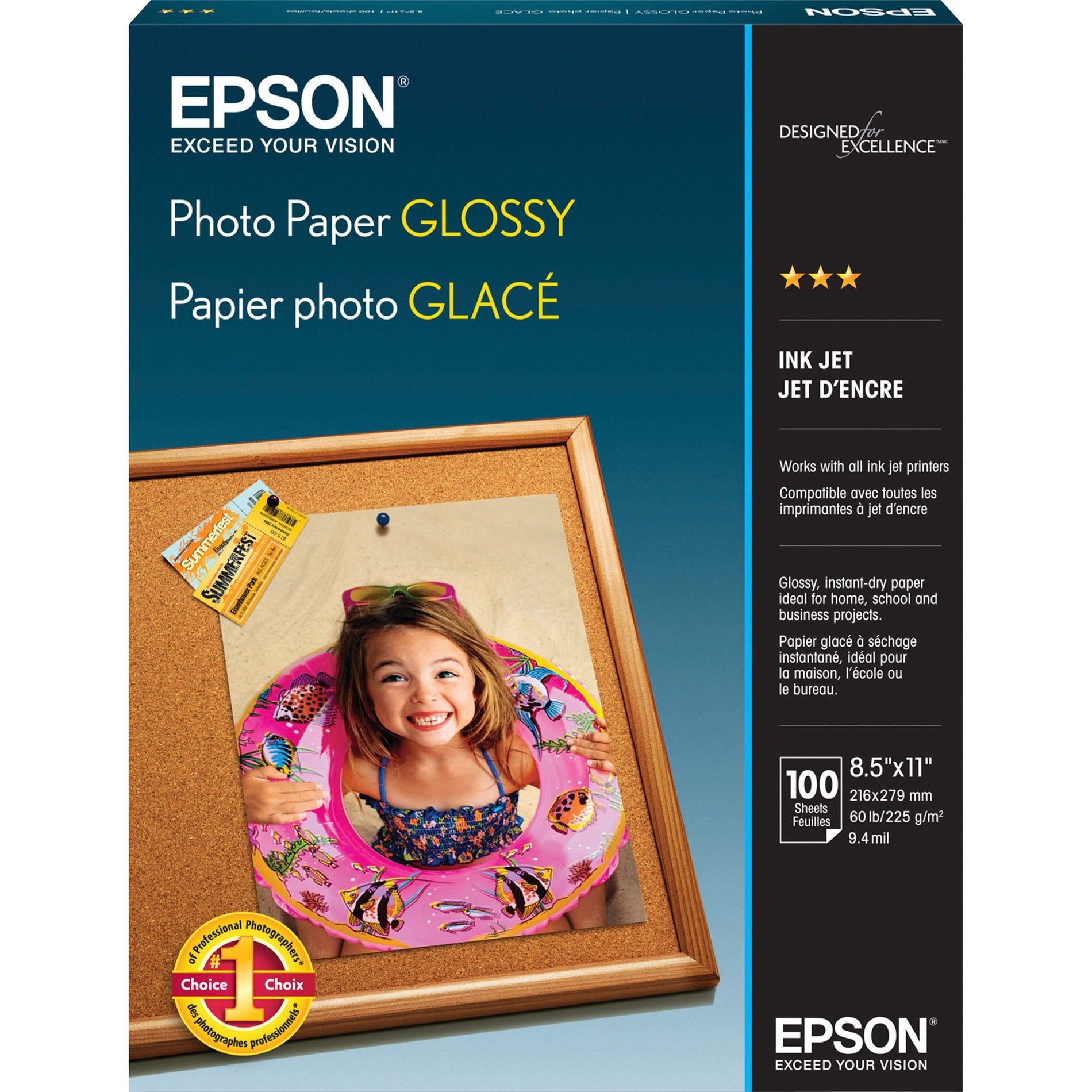 Papel fotográfico brillante Epson S041271 pesado blanco brillante con colores vivos superficie de secado rápido