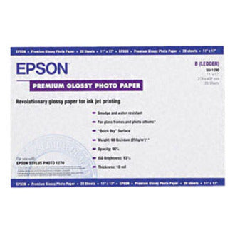 Epson S041290 Premium Glossy Photo Paper, 11"x17", 20/PK, Smudge and Water-Resistant Quick Dry Surface