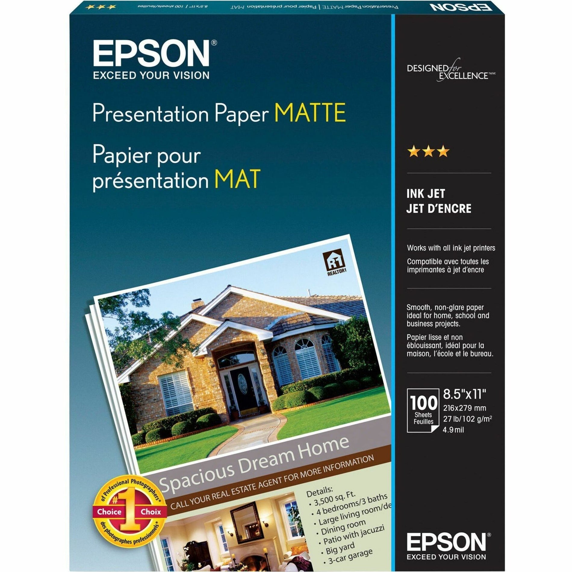 Epson S041062 Matte Inkjet Presentation Paper - White, Perfect for Newsletters, Proposals, and Flyers with Photos