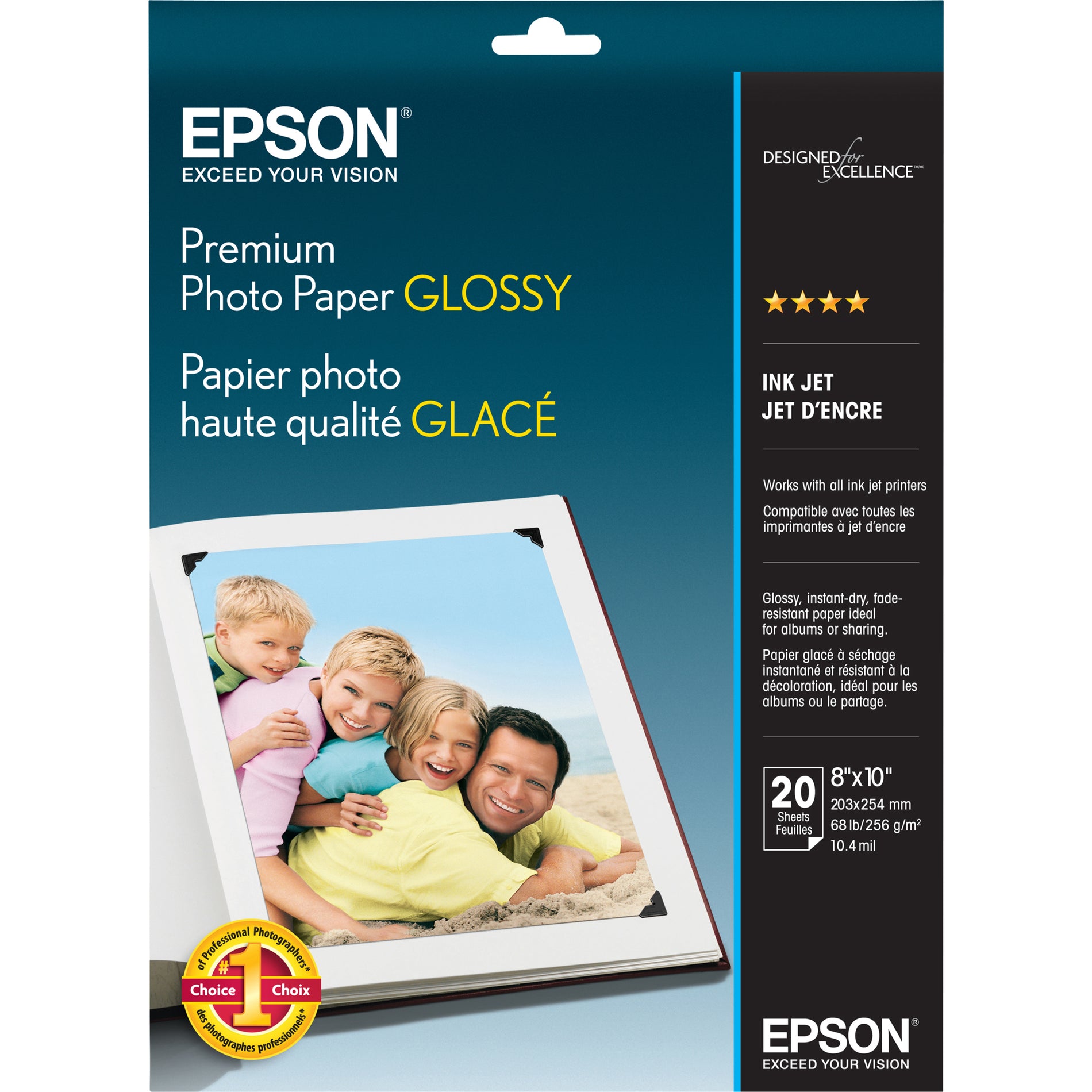 Epson S041465 Premium Borderless Photo Paper, High Gloss, 8" x 10", 20 Sheets