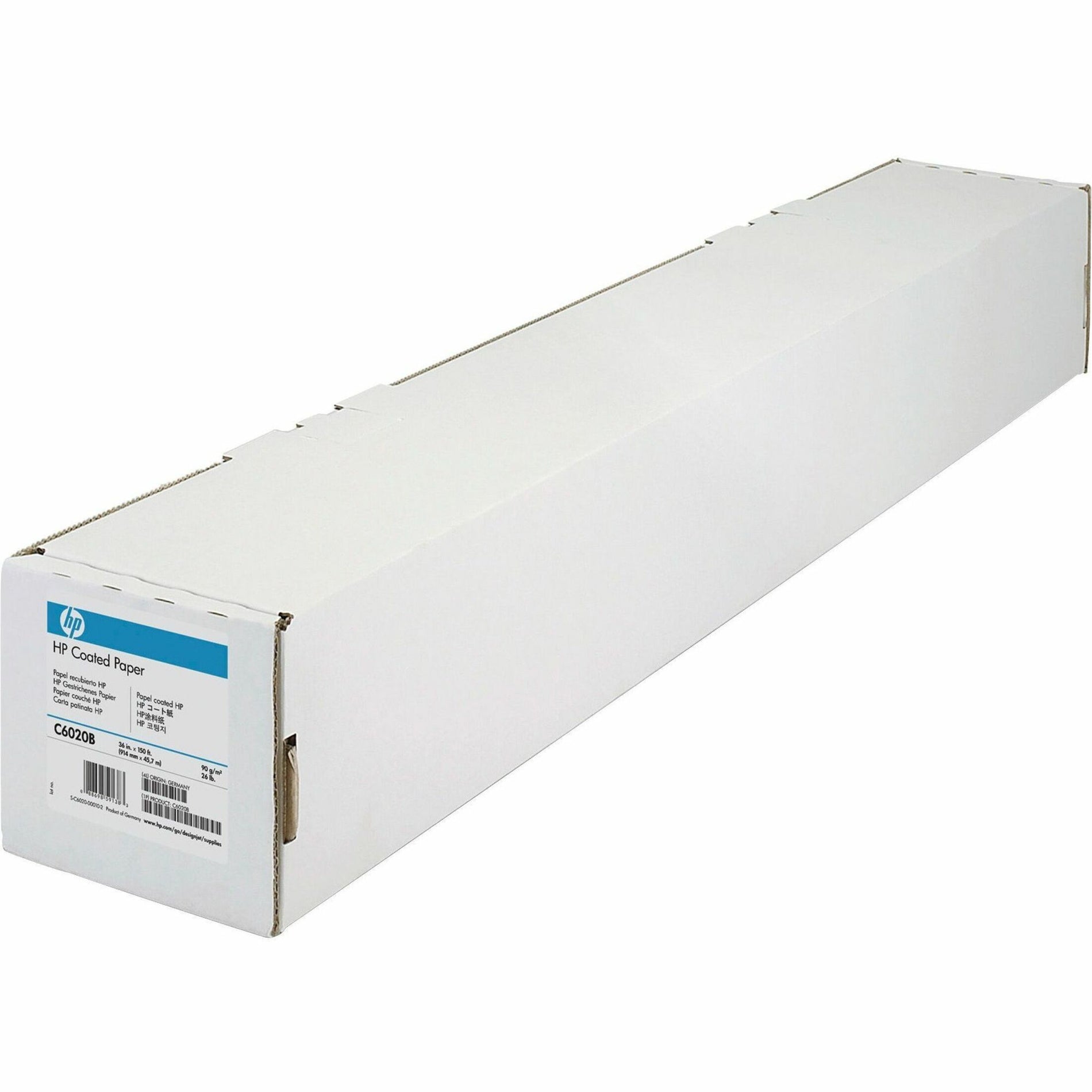 HP C6020B Coated Paper, 24 lb, 36"x150', 90 GE/101 ISO, BR White