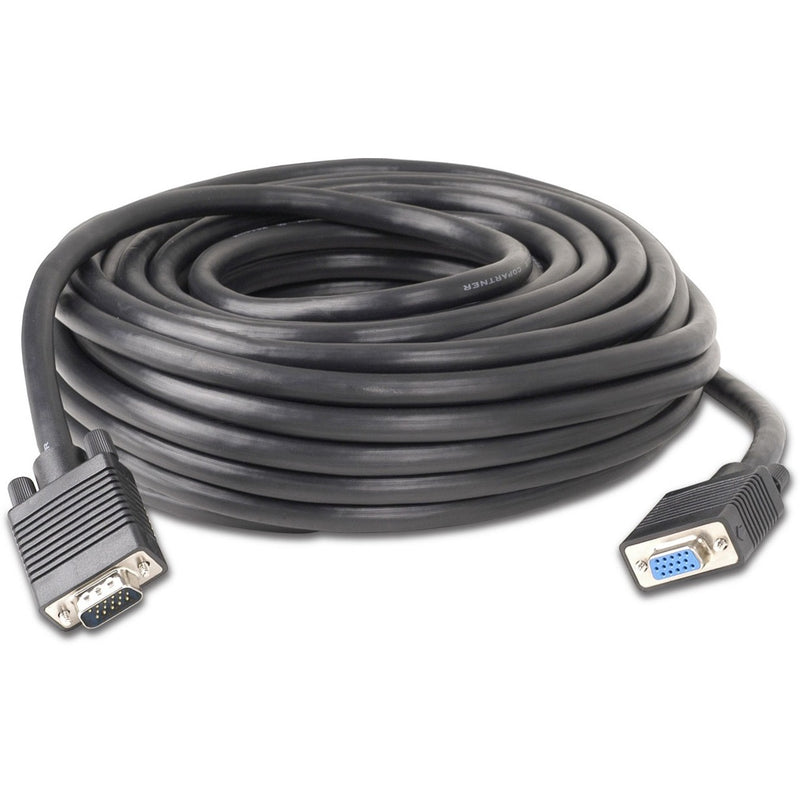 IOGEAR 50-foot black VGA extension cable with male and female HD-15 connectors, featuring thick protective jacket and premium build quality