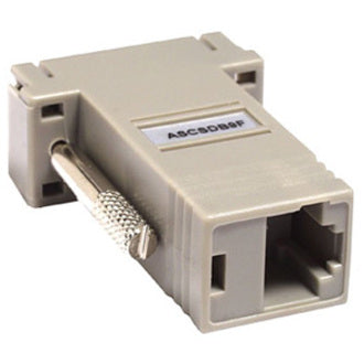 Raritan ASCSDB9F null modem adapter showing RJ45 female and DB9 female connectors in beige housing-alternate-image1