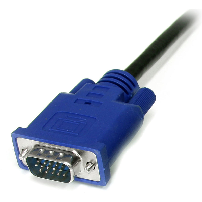 Close-up view of StarTech.com KVM cable's blue VGA connector with detailed pin array