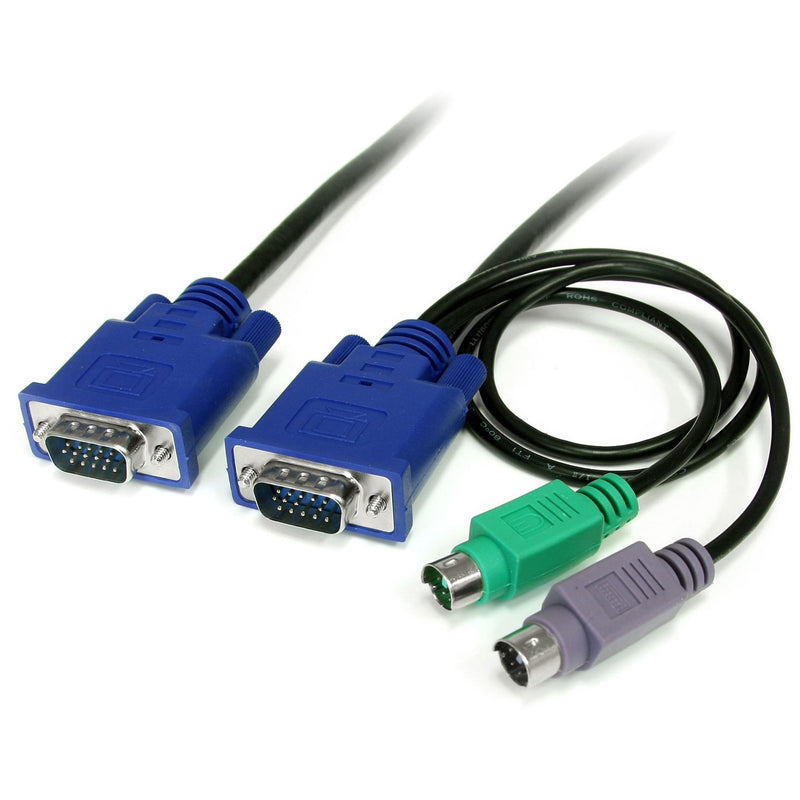 StarTech.com 3-in-1 KVM cable showing blue VGA connectors and green/purple PS/2 connectors