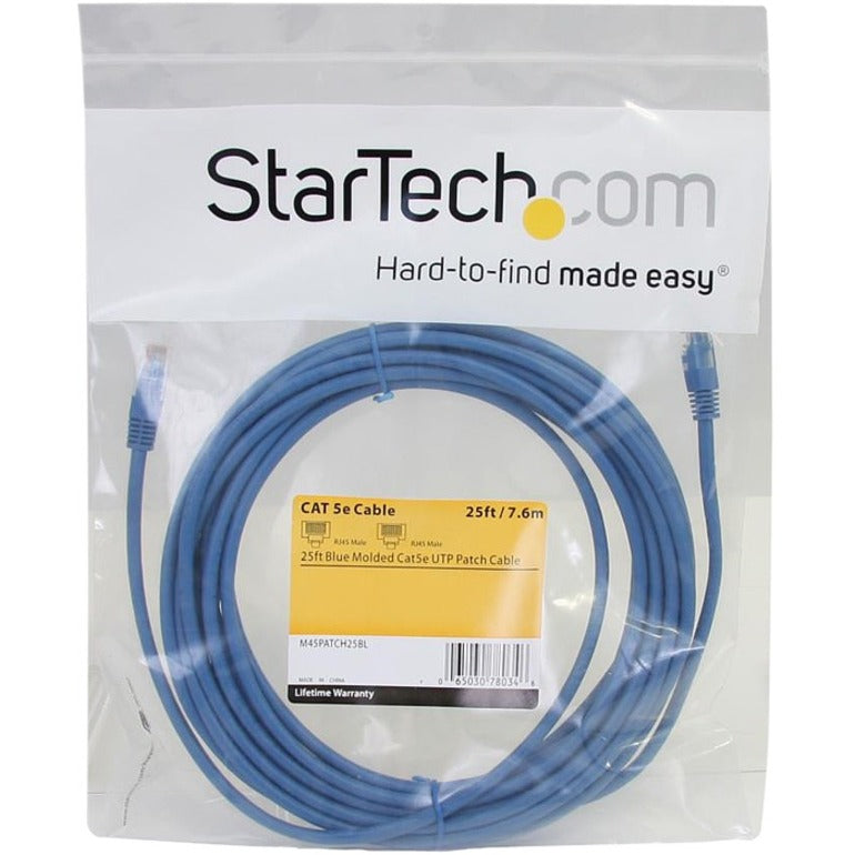 StarTech.com --> StarTech.com M45PATCH25BL --> M45PATCH25BL Cat 5e UTP Patch Cable --> Cable de conexión UTP Cat 5e 25 ft --> 25 pies Blue --> Azul Lifetime Warranty --> Garantía de por vida