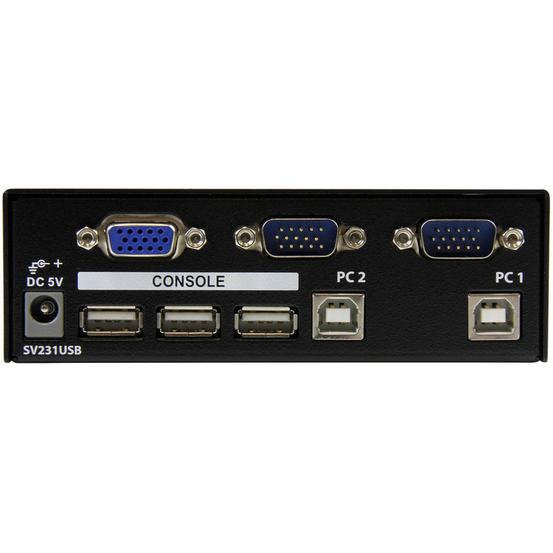 Rear panel view of StarTech.com KVM switch showing all available ports and connections