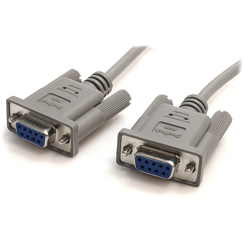 Close-up view of StarTech.com null modem cable showing dual DB9 female connectors with nickel plating