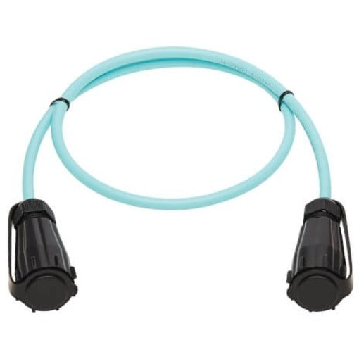 Compatible network cable with secure end connectors in aqua color