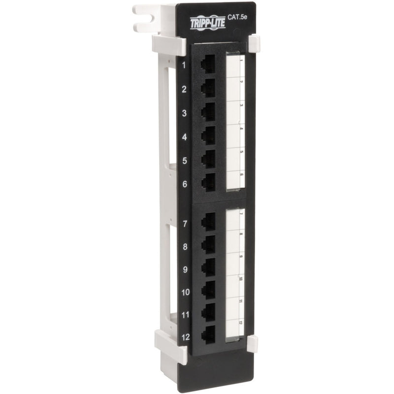 Side angle view of Tripp Lite N050-012 Cat5e patch panel showing vertical port arrangement