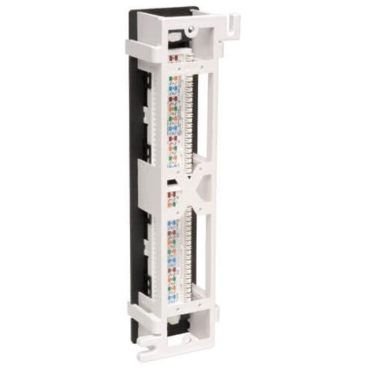 Close-up view of patch panel termination blocks and internal wiring architecture