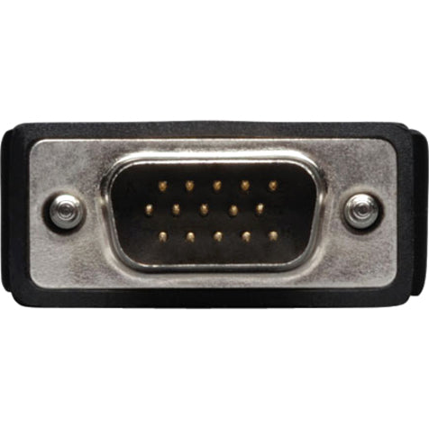 Close-up view of VGA male connector interface on adapter