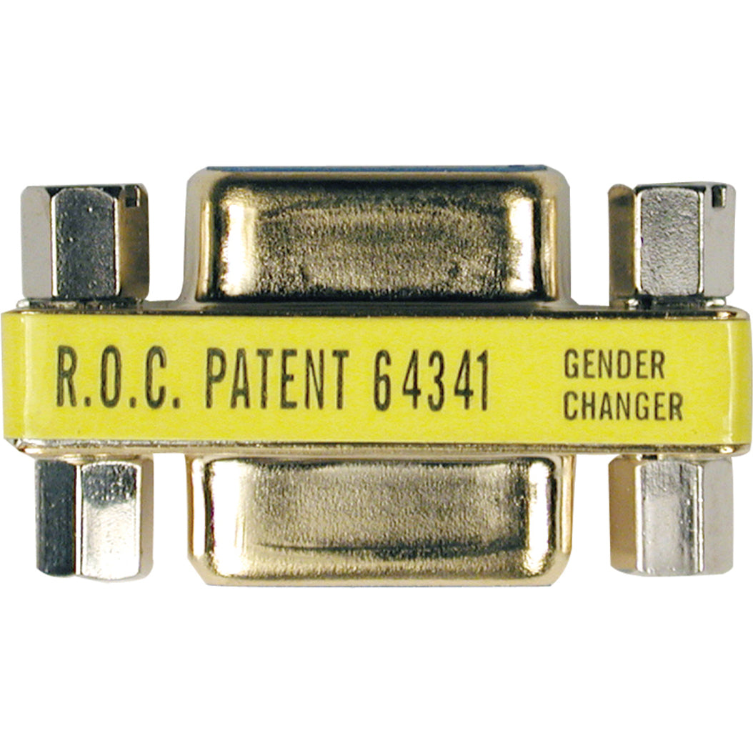 Gold-plated DB9F to DB9F gender changer adapter with yellow label showing R.O.C. Patent 64341-alternate-image1