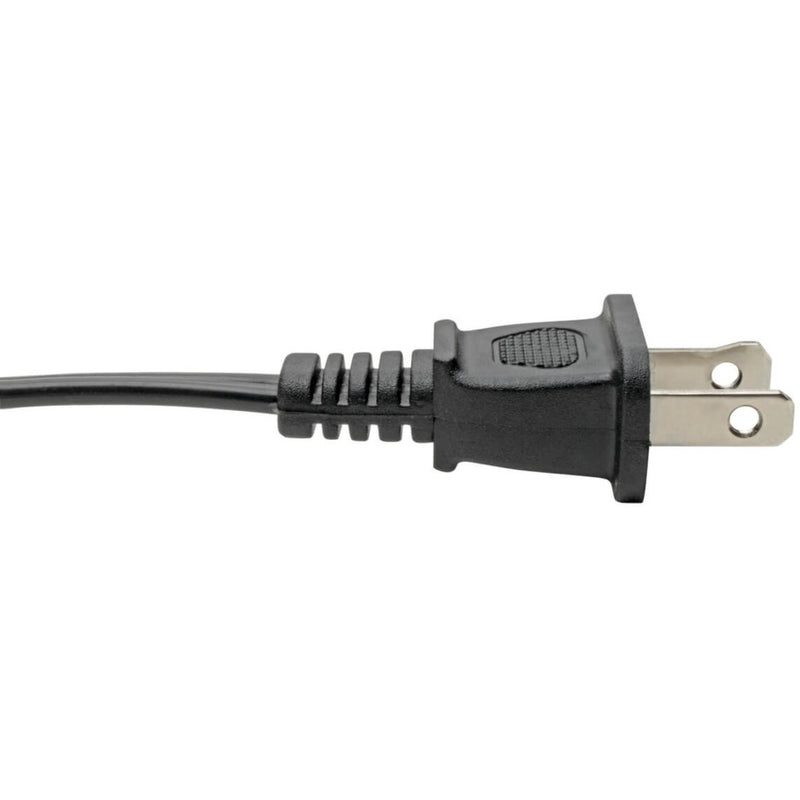 Detailed view of NEMA 1-15P plug end of Tripp Lite P012-006 power cord