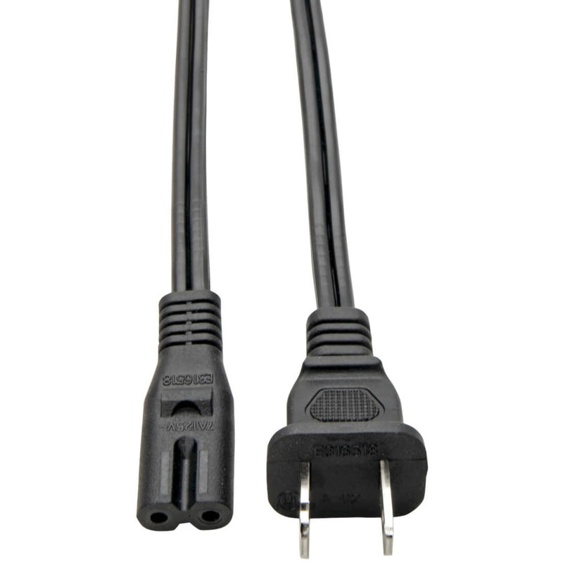 Close-up view of Tripp Lite P012-006 power cord showing NEMA 1-15P plug and IEC-320-C7 connector ends