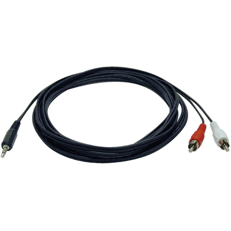 Tripp Lite P314-012 12-foot black audio Y cable with 3.5mm connector on one end and dual red/white RCA plugs on the other