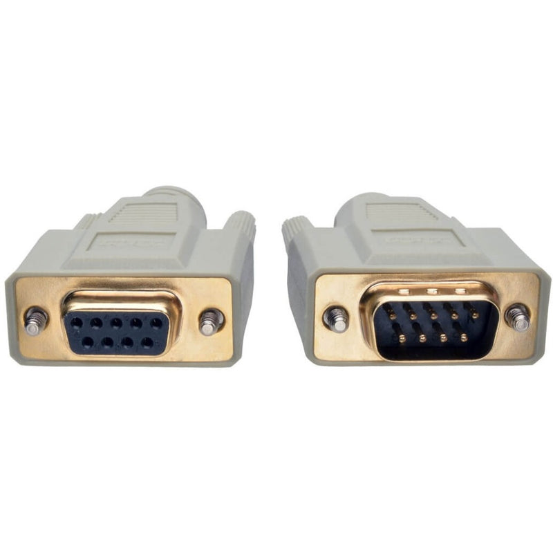 Close-up comparison of DB9 male and female connector pins