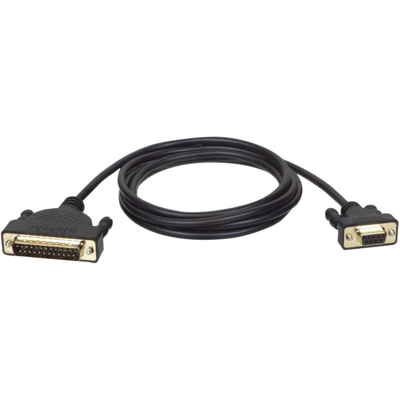 Tripp Lite P404-006 AT/Serial modem cable with DB25M and DB9F gold-plated connectors, featuring black molded housing and 6-foot length