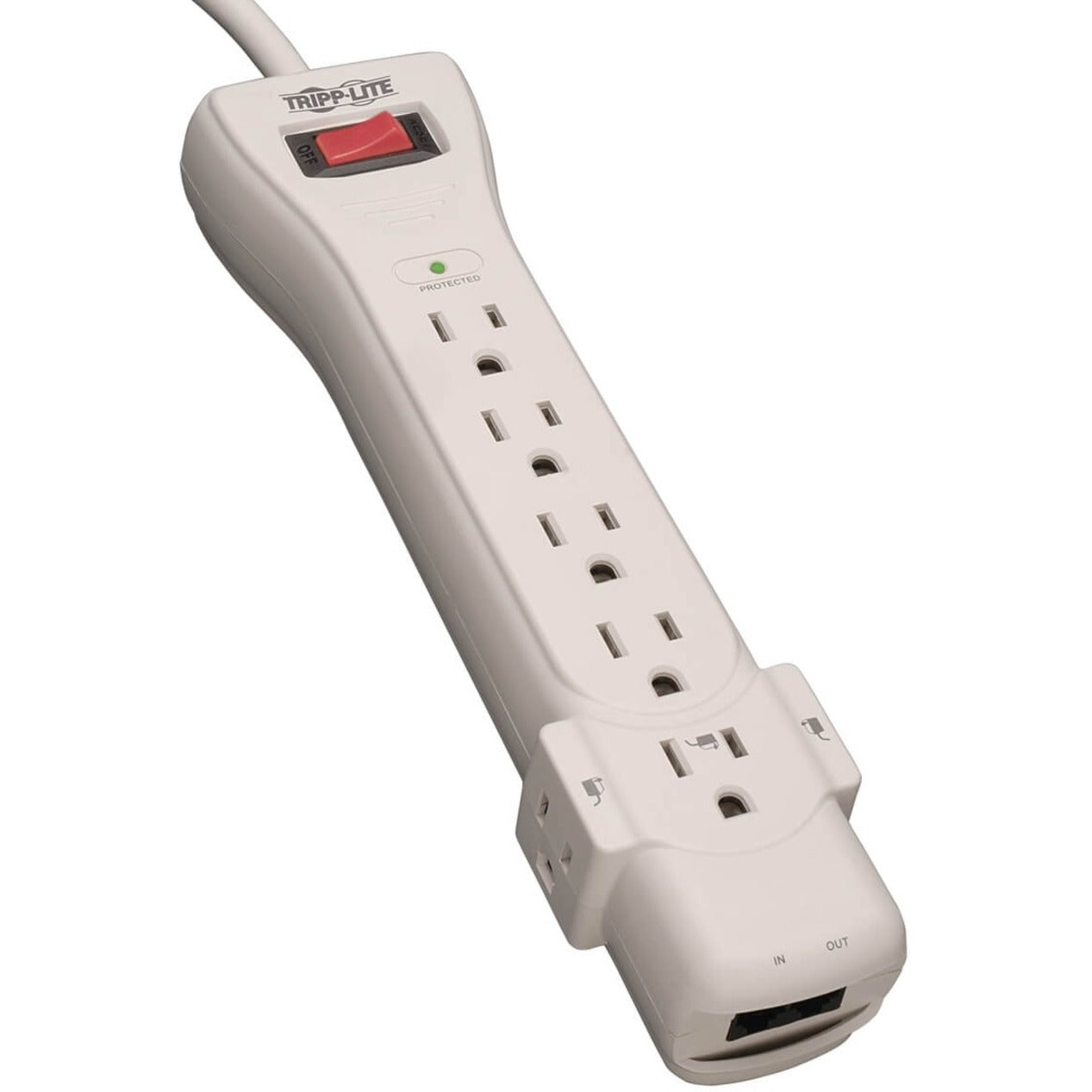 Tripp Lite surge protector showing 7 outlets, LED indicator, and power switch-alternate-image1